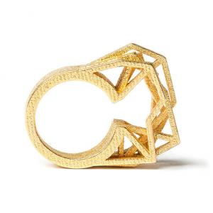 Solitaire ring, 3D printed steel - gold plated
