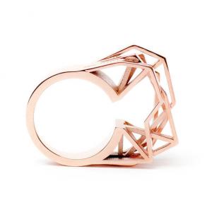 Solitaire ring, 3D printed brass - rosegold plated