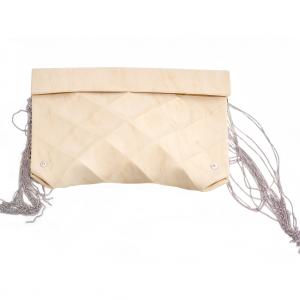 eco leather clutch Origami - M - fringes - BEIGE