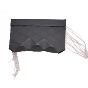 eco leather clutch Origami - M - fringes - BLACK