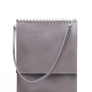 Grey leather shoulder bag with metallic spiral
