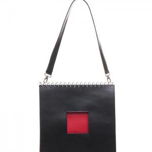 Black squared shoulder bag with metallic spiral