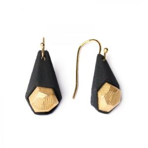 Calyx earrings, 3D printed nylon, steel, gold