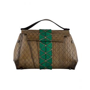WOODEN MINI BAG GRACE - LIGHT BROWN AND GREEN