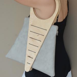 Shoulder Bag from Plywood and Grey Faux leather