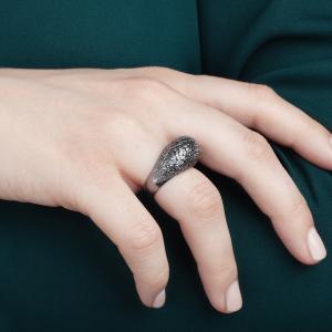 Crystal ring, 3D printed 925 silver-rhodium plate