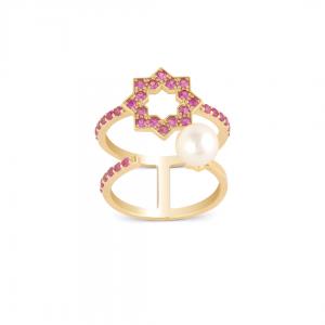 Noor Double Ring 18k Yellow Gold  And Pink Sapphir