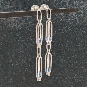 Long Linear Chain and Rivet Drop Post Earrings